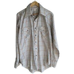 Wrangler Vintage 70s Long Tails Cowboy Pearl Snap Shirt Permanent Press 16-34